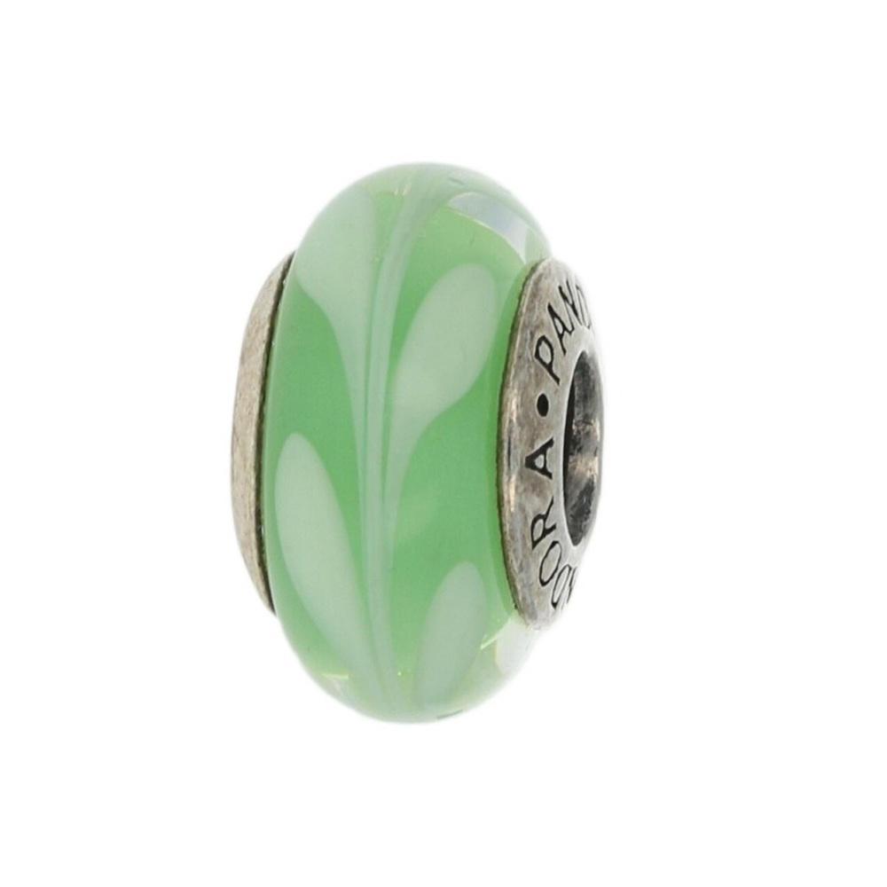 Pandora Retired Murano Glass Green/White Swirl